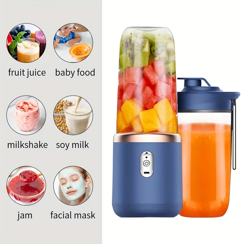 Portable Juicer, Available with 2 Or 1 Cup, USB Rechargeable Battery Juicer, Mini Blender