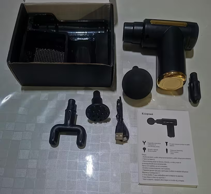 4-head Interchangeable Massage Gun with 6 Adjustable Settings, LCD Display, Low Noise, USB Rechargeable,