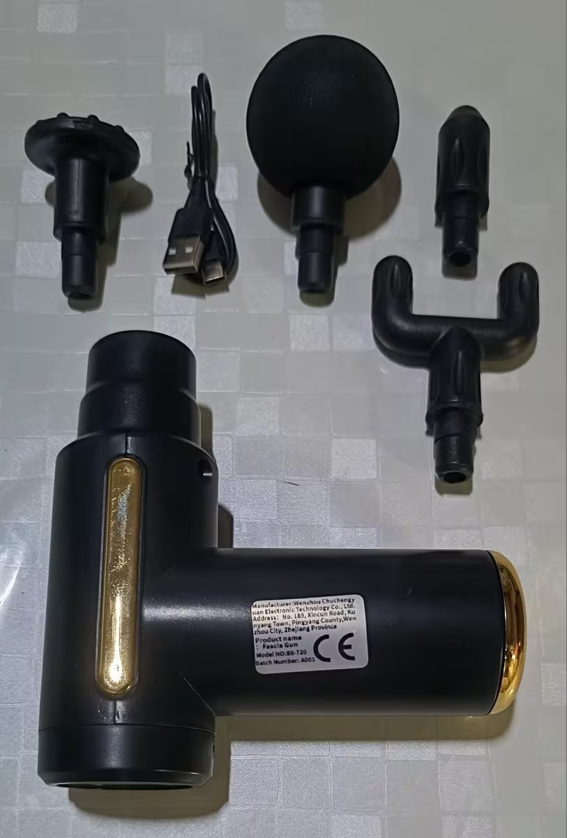 4-head Interchangeable Massage Gun with 6 Adjustable Settings, LCD Display, Low Noise, USB Rechargeable,