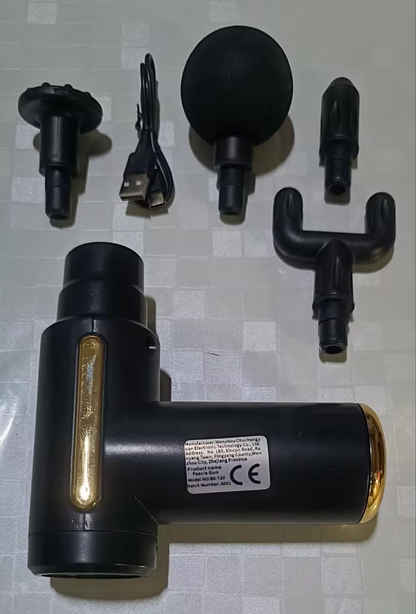 4-head Interchangeable Massage Gun with 6 Adjustable Settings, LCD Display, Low Noise, USB Rechargeable,