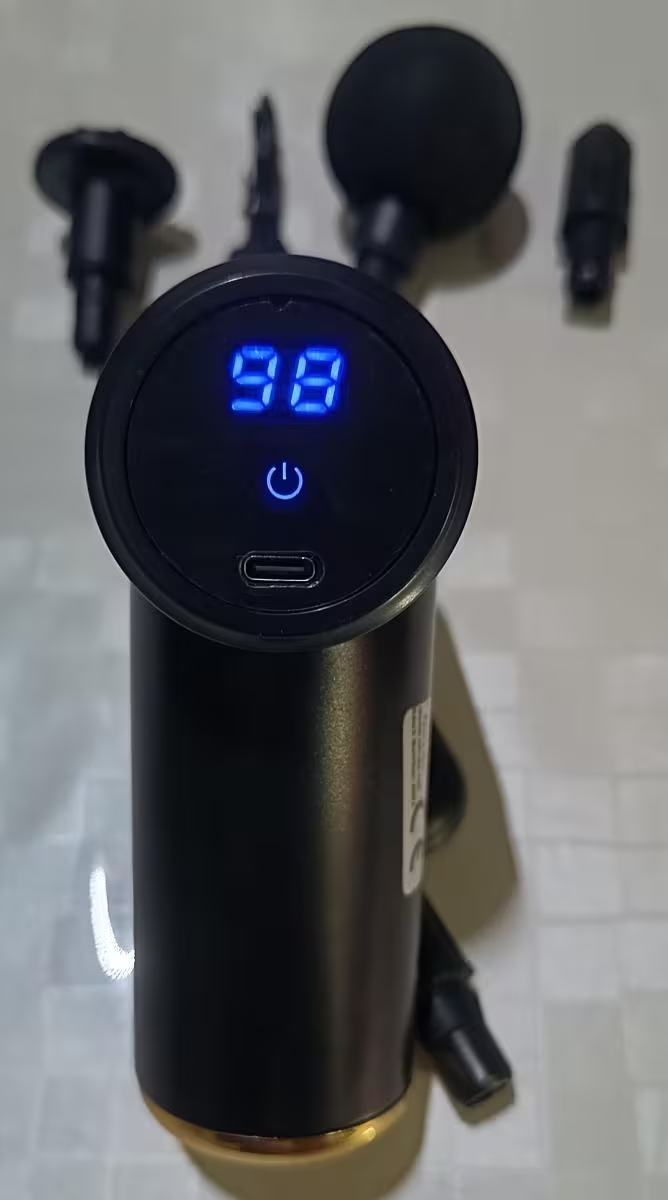 4-head Interchangeable Massage Gun with 6 Adjustable Settings, LCD Display, Low Noise, USB Rechargeable,