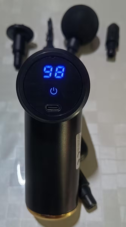 4-head Interchangeable Massage Gun with 6 Adjustable Settings, LCD Display, Low Noise, USB Rechargeable,