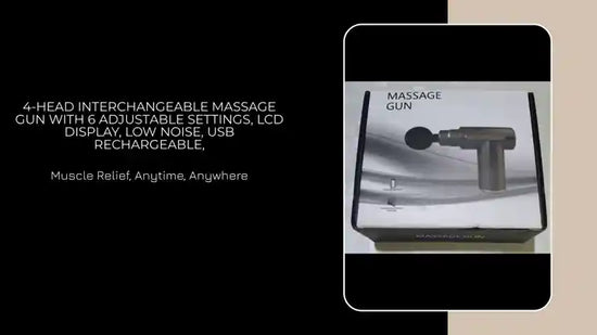 4-head Interchangeable Massage Gun with 6 Adjustable Settings, LCD Display, Low Noise, USB Rechargeable, by@Outfy