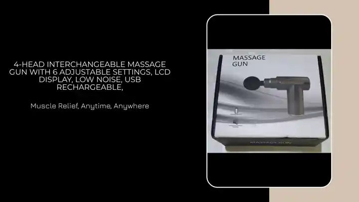 4-head Interchangeable Massage Gun with 6 Adjustable Settings, LCD Display, Low Noise, USB Rechargeable, by@Outfy